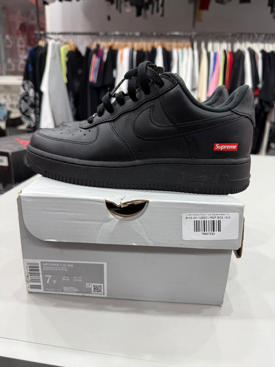 (USED) Nike Air Force 1 Low Supreme Black - Sz 6.5