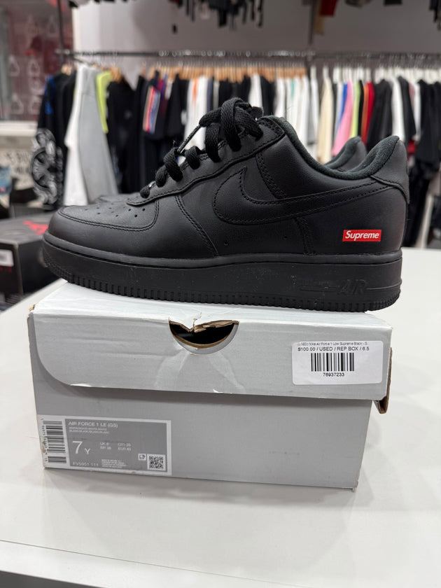 (USED) Nike Air Force 1 Low Supreme Black - Sz 6.5