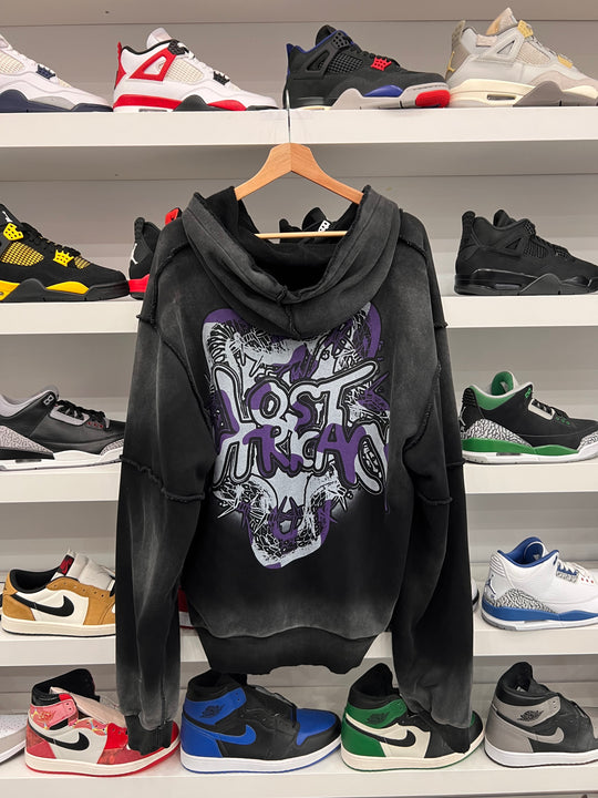 (USED) Lost Intricacy "Black Wash" Purple Rhinestone Zip-Up Hoodie
