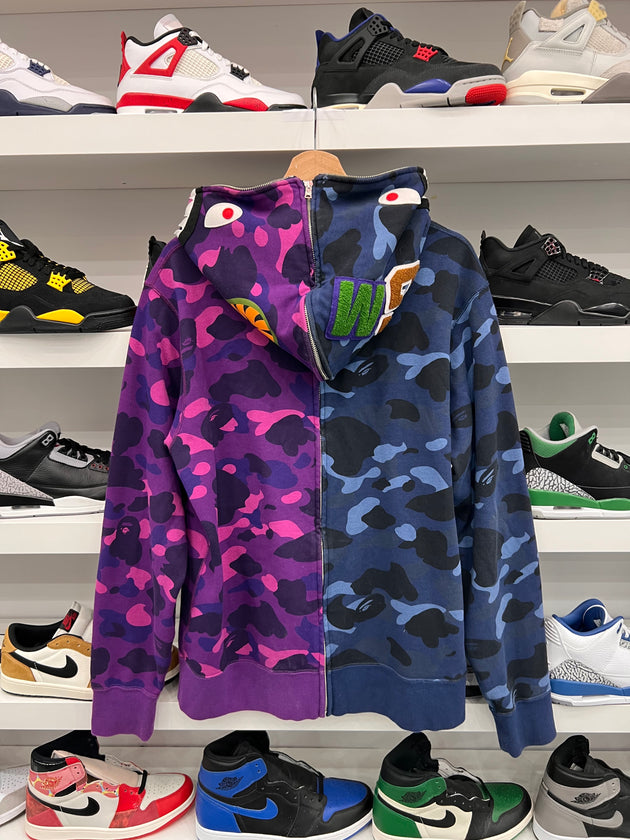 (USED) BAPE Color Camo Separate Shark Full Zip Hoodie Navy/Purple