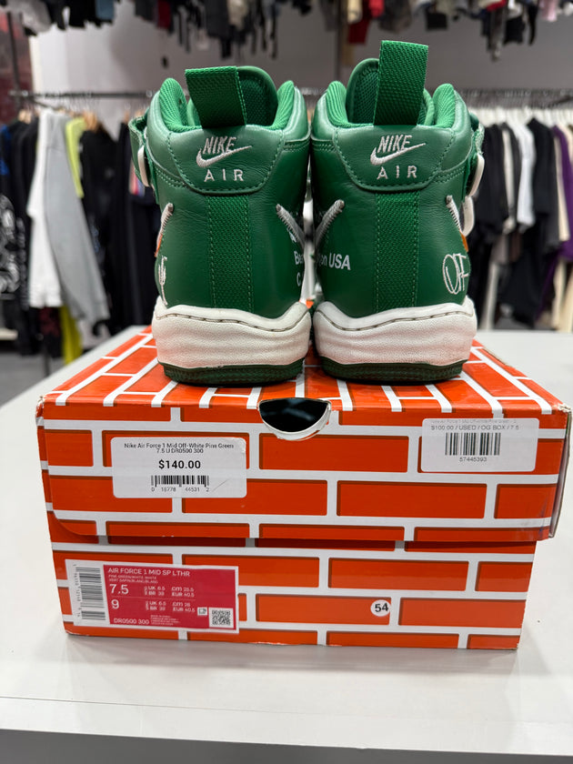 (USED) Nike Air Force 1 Mid Off-White Pine Green - Sz 7.5