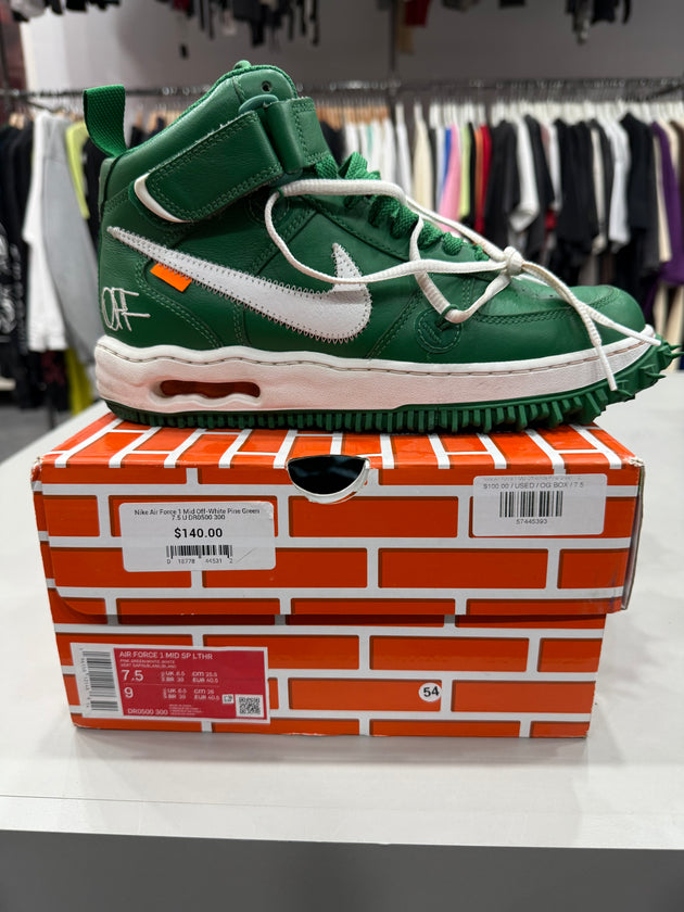 (USED) Nike Air Force 1 Mid Off-White Pine Green - Sz 7.5
