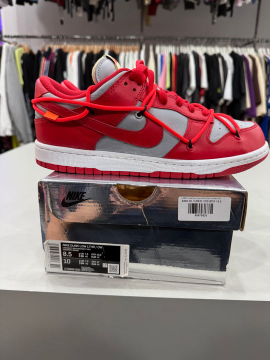 (USED) Nike Dunk Low Off-White University Red - Sz 8.5