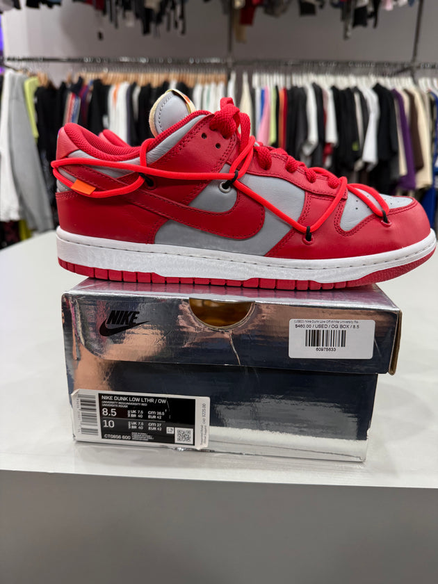 (USED) Nike Dunk Low Off-White University Red - Sz 8.5