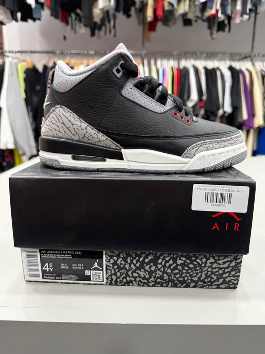 (USED)  Jordan 3 Retro Black Cement (2024) (GS)- Sz 4.5