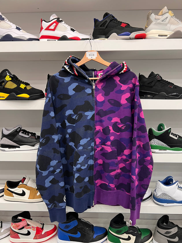 (USED) BAPE Color Camo Separate Shark Full Zip Hoodie Navy/Purple
