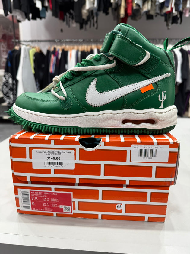 (USED) Nike Air Force 1 Mid Off-White Pine Green - Sz 7.5