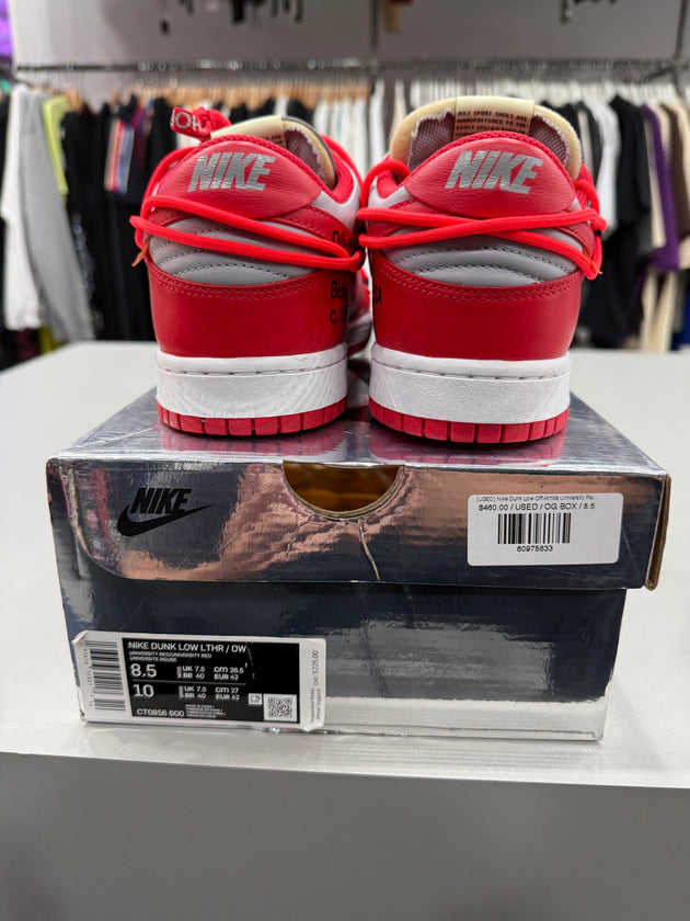 (USED) Nike Dunk Low Off-White University Red - Sz 8.5