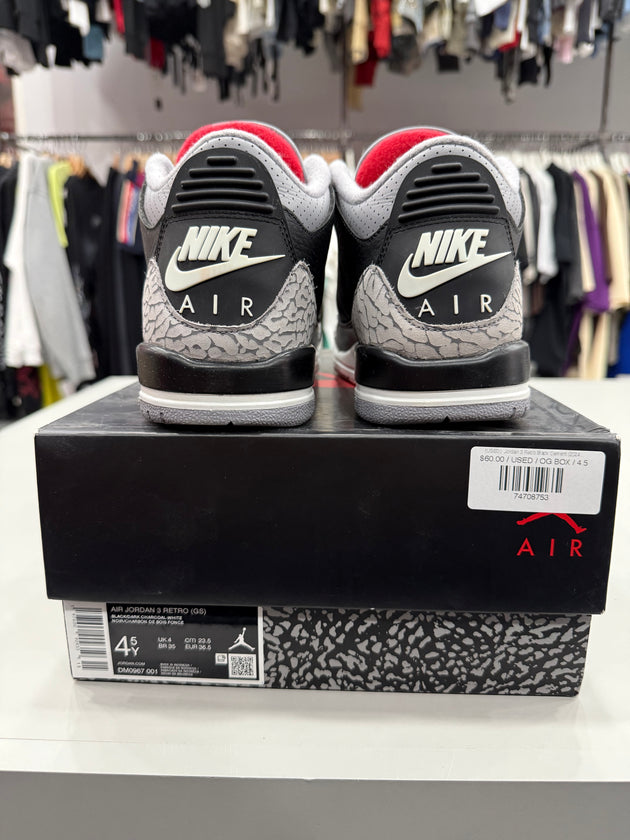(USED)  Jordan 3 Retro Black Cement (2024) (GS)- Sz 4.5