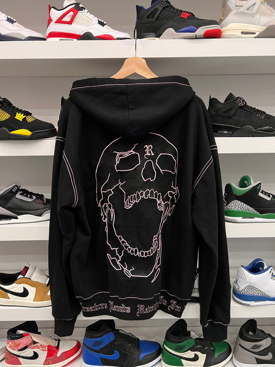 (USED) Revenge Contrast Skull Embroidered Zip Sweatshirt Black/Pink